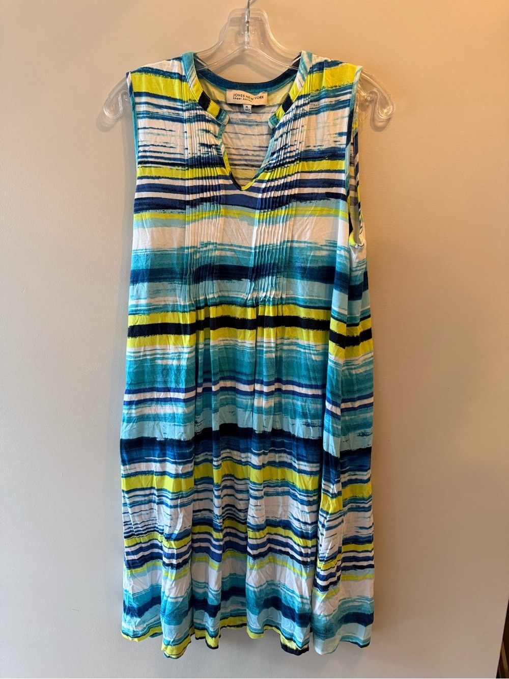 Jones New York Sport Petite Striped Sleeveless Dress Blue Green Yellow PL - Picture 1 of 3